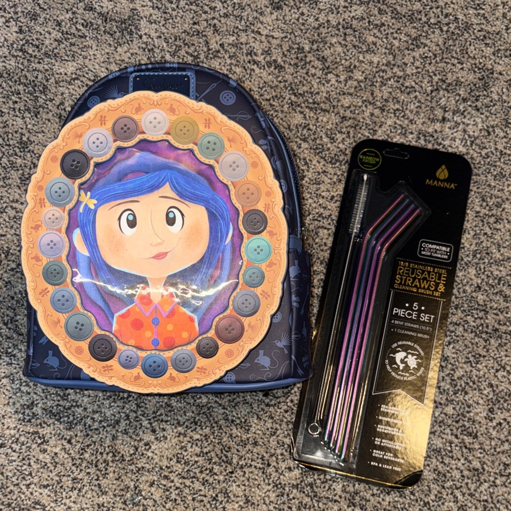 Loungefly - Coraline Backpack (comes w/ Manna Reusable Straws)